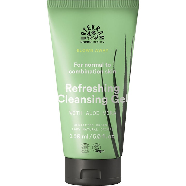 Urtekram Blown Away Refreshing Cleansing Gel 150 ml opfriskende ansigtsrens i lysegrøn tube med aloe vera