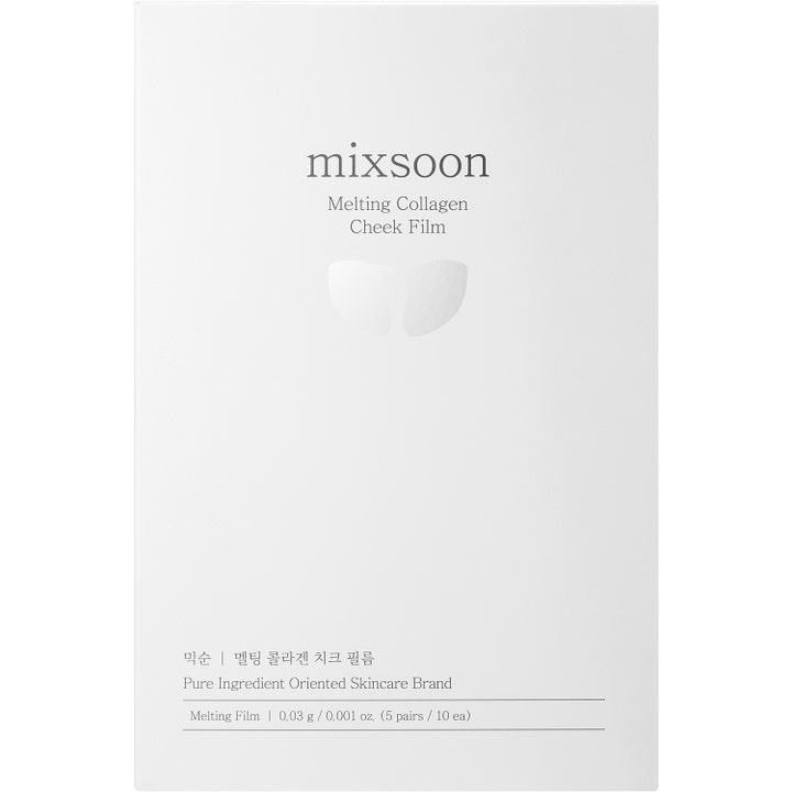 mixsoon Melting Collagen Cheek Film 5 par opstrammende kollagenfilm i hvid minimalistisk æske