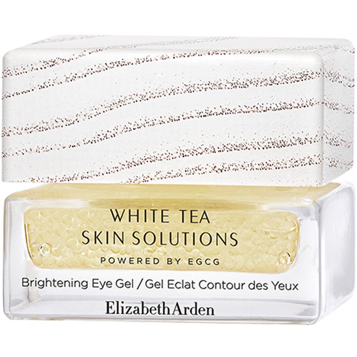 Elizabeth Arden White Tea Skin Solutions Brightening Eye Gel 15 ml lysner huden i klar glaskrukke med hvidt bølget låg.