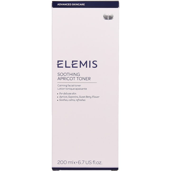 Elemis Soothing Apricot Toner 200 ml beroligende ansigtsvand i hvid æske med abrikos til sart hud.