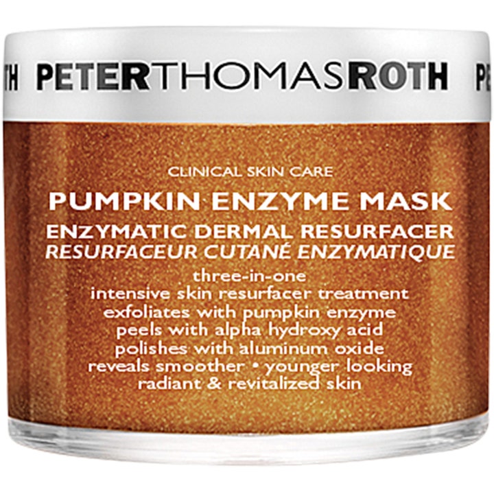 Peter Thomas Roth Pumpkin Enzyme Mask eksfolierende ansigtsmaske i glaskrukke med orange tekstureret maske og hvidt låg