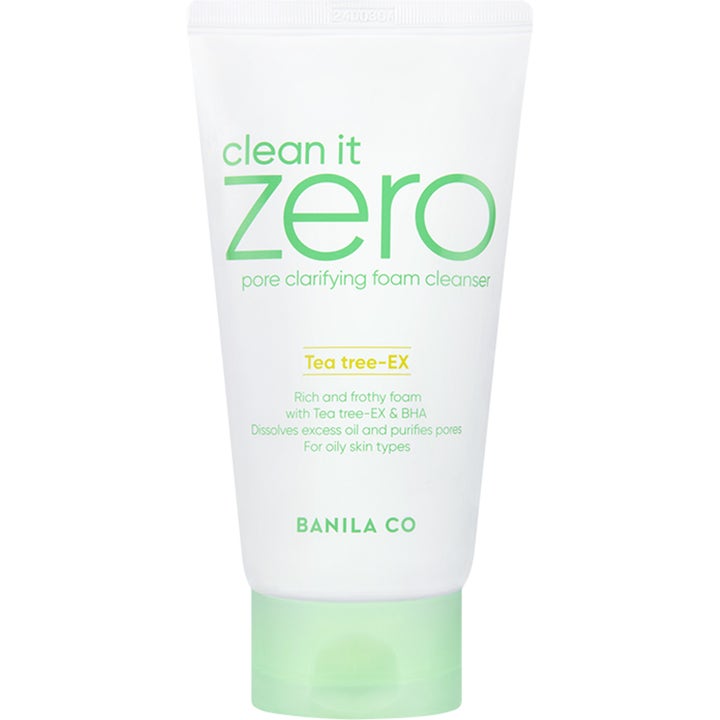 Banila Co Clean It Zero Pore Clarifying Foam Cleanser porensende ansigtsrens med tea tree i hvid tube med lysegrønt låg