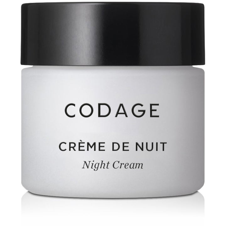 Codage Night Cream 50 ml genopbyggende natcreme i en elegant krukke af mat hvidt glas med et sort låg