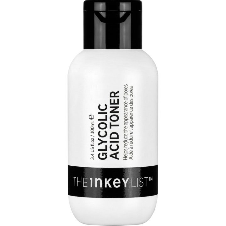 The Inkey List Glycolic Acid Toner 100ml eksfolierende toner der mindsker porer i hvid plastflaske med sort låg.