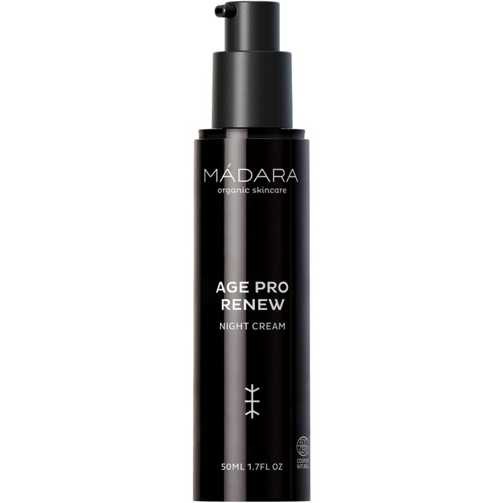 Mádara Age Pro Renew Night Cream 50 ml fornyende natcreme i elegant sort flaske med praktisk pumpe