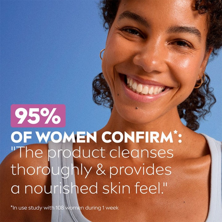 NIVEA Cleansing Cream 150 ml ansigtsrens giver næret hud vist med smilende kvinde og tekst om 95% tilfredshed