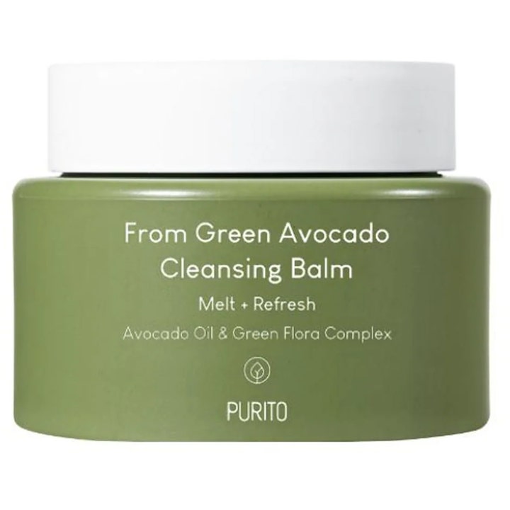 Purito From Green Avocado Cleansing Balm 100 ml nærende ansigtsrens i olivengrøn krukke med hvidt låg