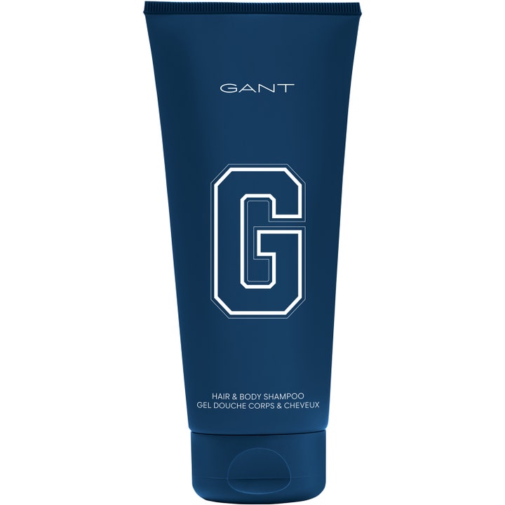 GANT Hair & Body Shampoo forfriskende kropspleje i en stilren mørkeblå tube med stort hvidt G-logo.