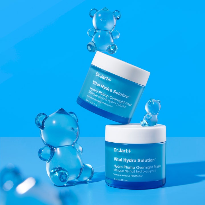 Dr.Jart+ Vital Hydra Solution Hydro Plump Overnight Mask 75 ml fugtgivende natmaske i blå krukker med blå gelébjørne.