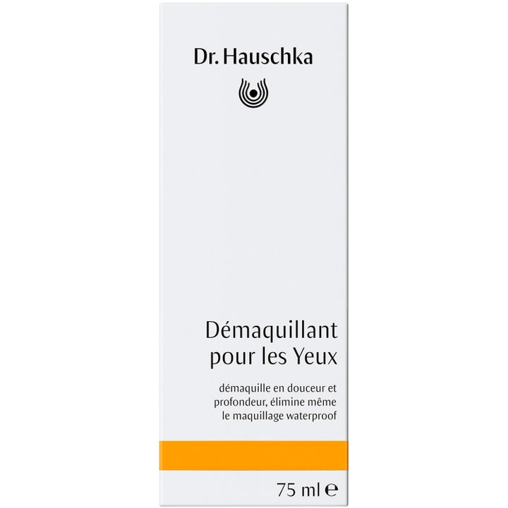 Dr. Hauschka Eye Makeup Remover 75 ml sminkefjerner fjerner vandfast makeup i hvid papæske med orange stribe