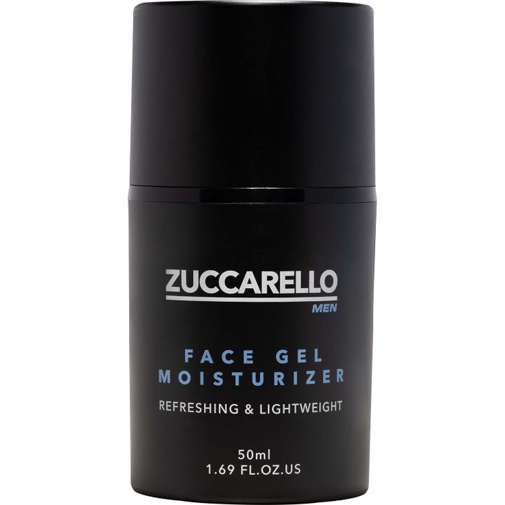 Zuccarello Face Gel Moisturizer 50ml fugtgivende ansigtsgel til mænd i en mat sort cylinderformet flaske.
