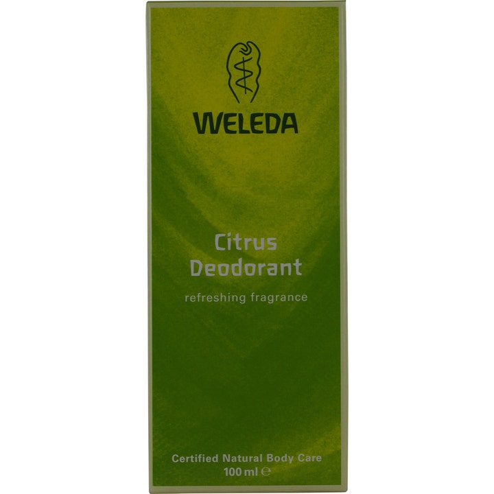 Weleda Citrus Deodorant 100 ml forfriskende deodorant i grøn papæske med teksten refreshing fragrance
