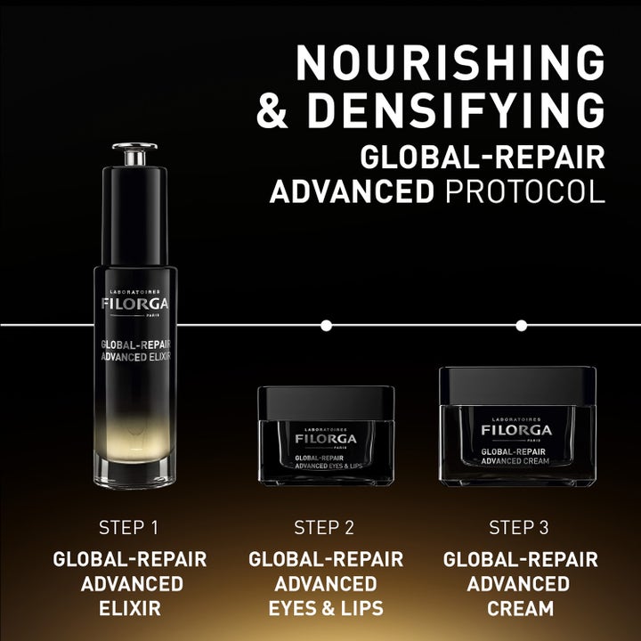 Filorga Global-Repair Advanced Eyes & Lips 15 ml øjencreme som trin to i en nærende og styrkende hudplejerutine.