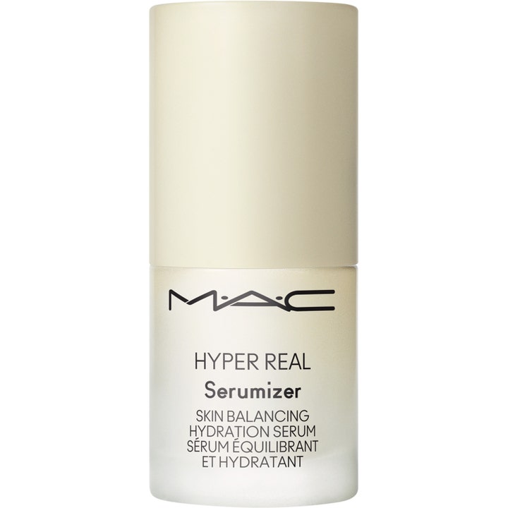 MAC Hyper Real Serumizer 30ml hudbalancerende fugtgivende serum i frostet glasflaske med beige låg