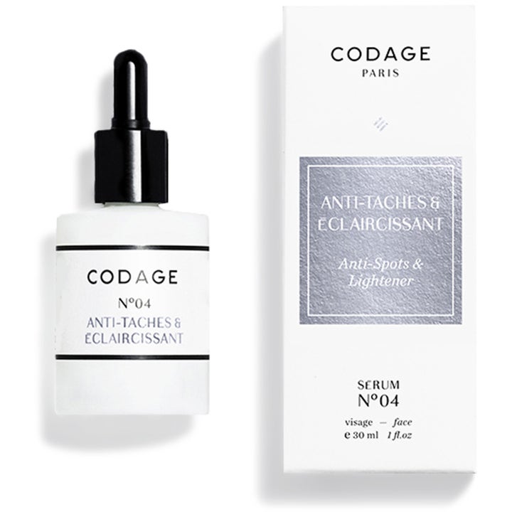 Codage Serum N°04 30 ml lysnende serum mod pigmentpletter i hvid glasflaske med sort pipette og hvid æske
