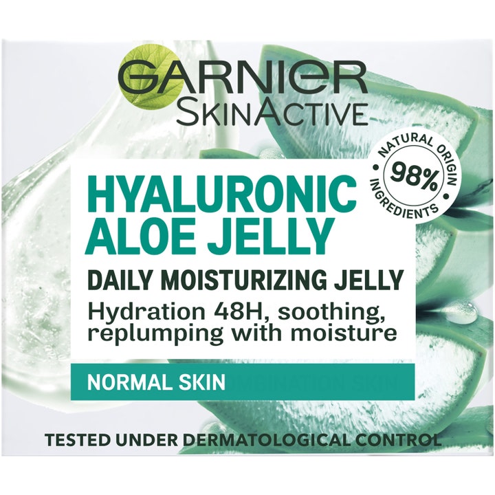 Garnier Hyaluron Barrier Repair Gelcreme 50 ml fugtgivende ansigtscreme i æske med aloe vera og 98% naturlige ingredienser
