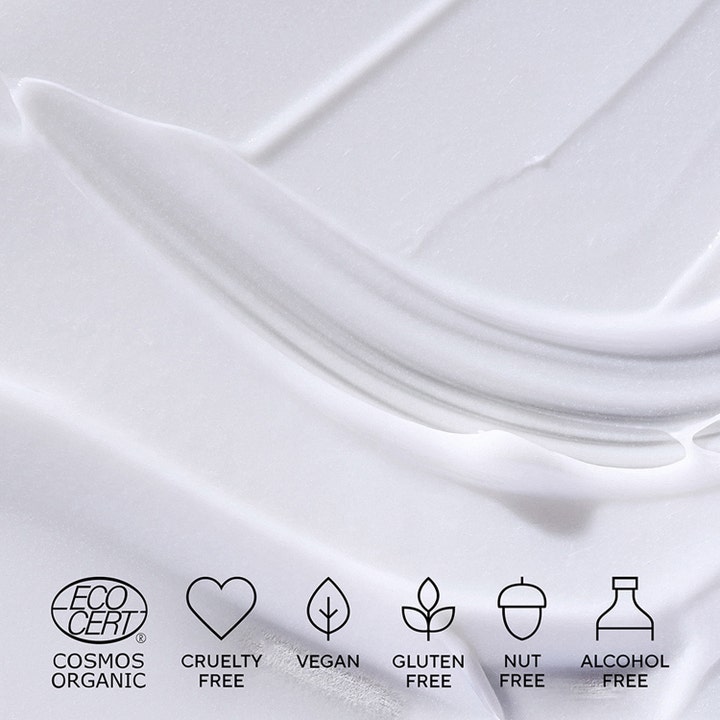 MÁDARA RETINOL ALTERNATIVE Day Cream 50 ml vegansk dagcreme med cremet hvid tekstur og økologiske symboler