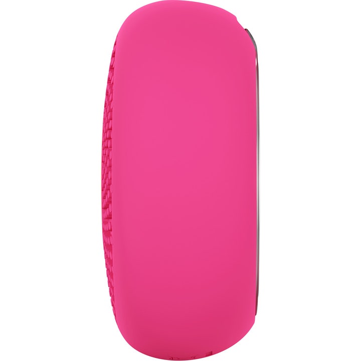 FOREO UFO 3 LED Pink 1 stk fugtgivende ansigtsbehandling set fra siden i lyserød silikone med riflet tekstur