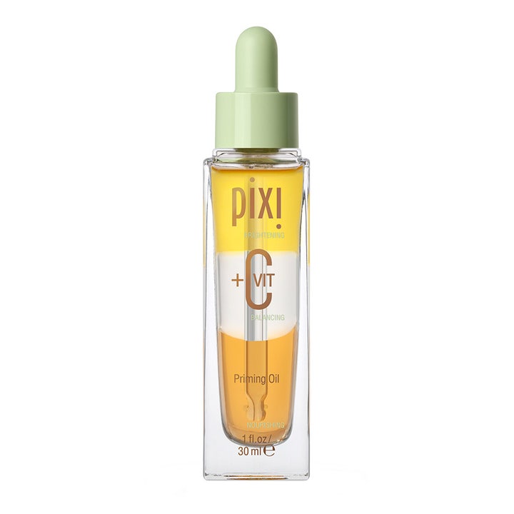 Pixi +C Vit Priming Oil 30 ml lysnende ansigtsolie der giver glød i klar glasflaske med lysegrøn pipette.