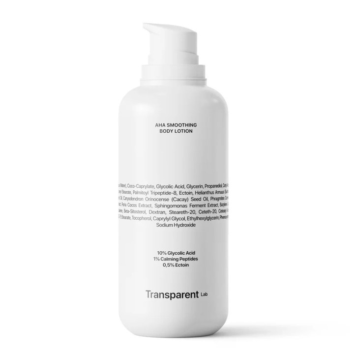 Transparent Lab AHA Smoothing Body Lotion 200ml eksfolierende kropspleje i hvid flaske med praktisk pumpe