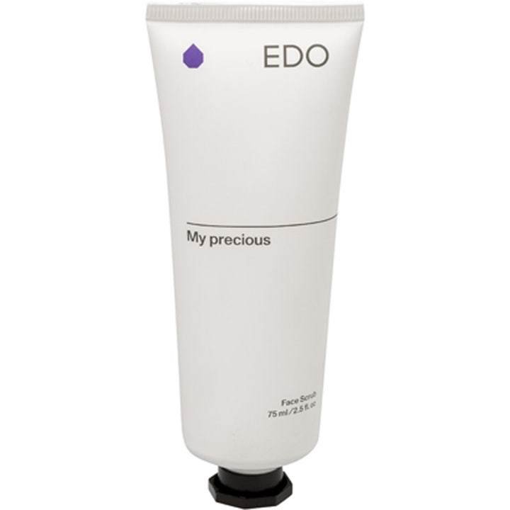 EDO My precious Face Scrub 75 ml eksfolierende ansigtsscrub i en hvid tube med sort skruelåg og lilla logo