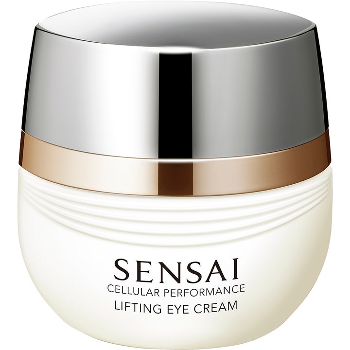 Sensai Cellular Performance Lifting Eye Cream 15 ml opstrammende øjencreme i hvid krukke med sølv og gulddetaljer.