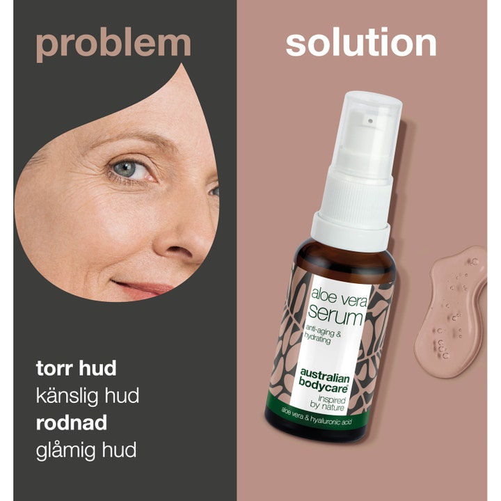 Australian Bodycare Aloe Vera Serum 30 ml mod rynker og tør hud i brun glasflaske med hvid pumpe og serumtekstur