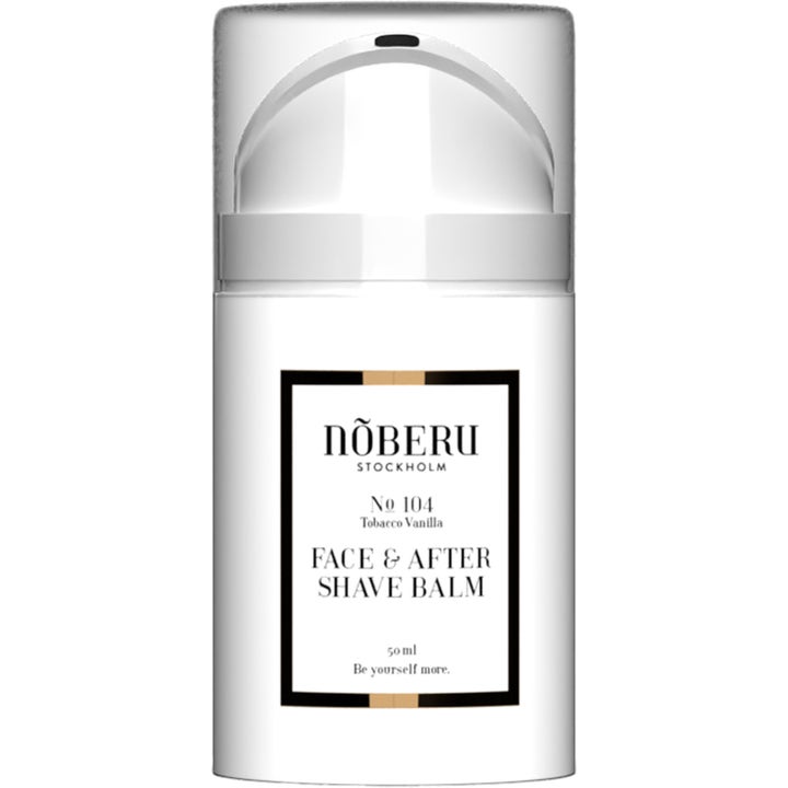 Nõberu No 104 Tobacco Vanilla Face & After Shave Balm 50 ml beroligende aftershave i hvid pumpeflaske med klart låg