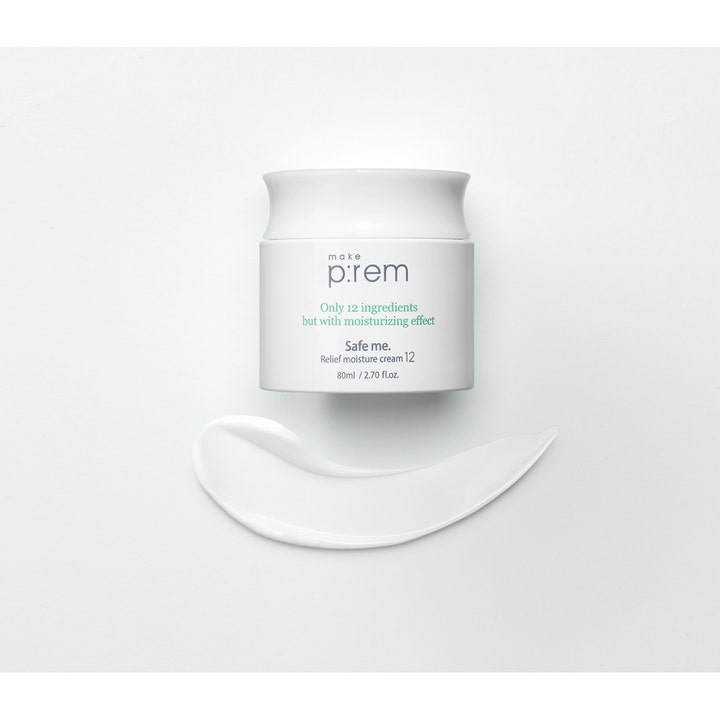 Make Prem Safe Me. Relief Moisture Cream 12 80 ml fugtgivende ansigtscreme i hvid krukke med cremet tekstur