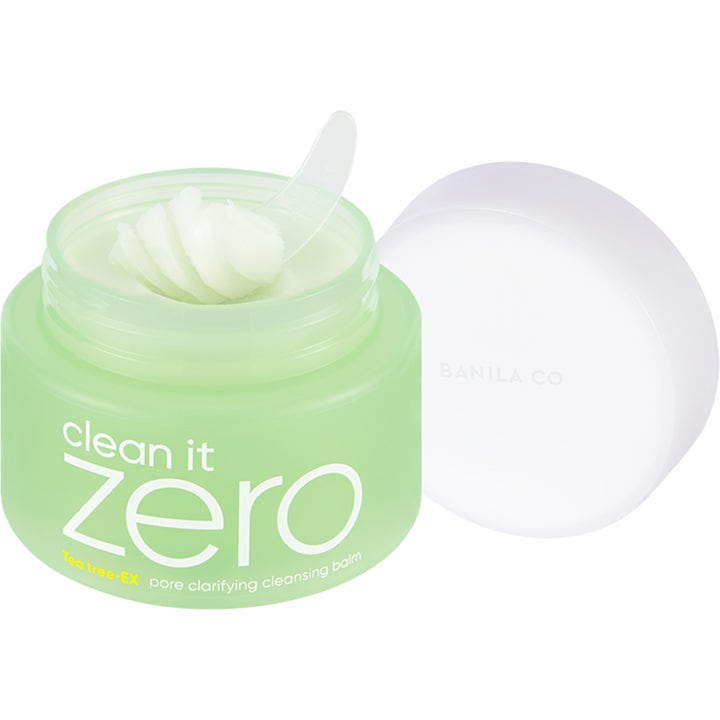 Banila Co Clean It Zero 100 ml pore clarifying cleansing balm med tea tree i lysegrøn krukke med hvid balm