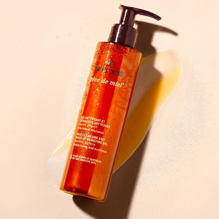 Nuxe Rêve de Miel Face Cleansing and Make-up Removing Gel 200 ml beroligende ansigtsrens med gylden geltekstur