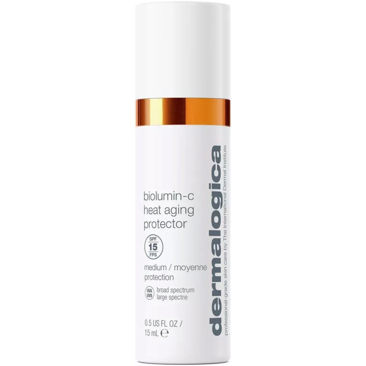 Dermalogica BioLumin-C Heat Aging Protector 15 ml SPF 15 ansigtsspray i hvid emballage med metallisk orange detalje.