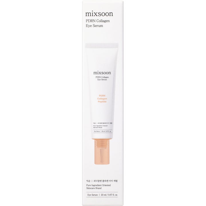 Mixsoon PDRN Collagen Eye Serum 20 ml opstrammende øjencreme i hvid emballage med ferskenfarvet tube-illustration