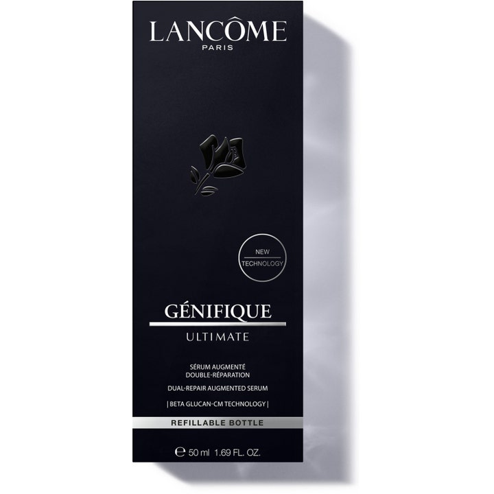 Lancôme Génifique Ultimate Serum 50 ml reparerende ansigtsserum i sort æske med sølvtekst og New Technology
