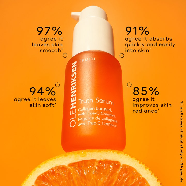 Ole Henriksen Truth Serum 30 ml vitamin C serum giver glød vist med testresultater om glattere og blødere hud