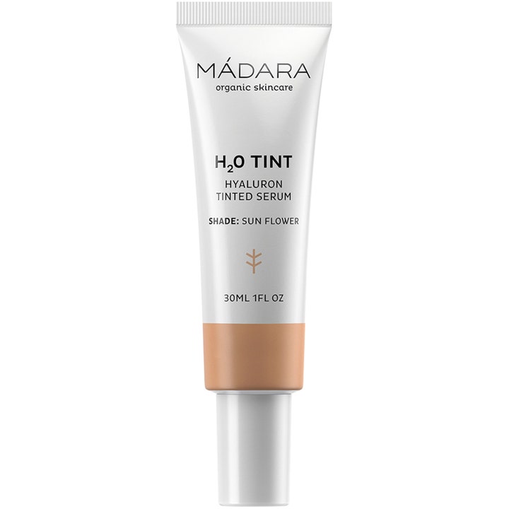 Mádara H2O Tint Hyaluron Tinted Serum 30 ml fugtgivende tonet serum i hvid tube der viser Sun Flower nuancen