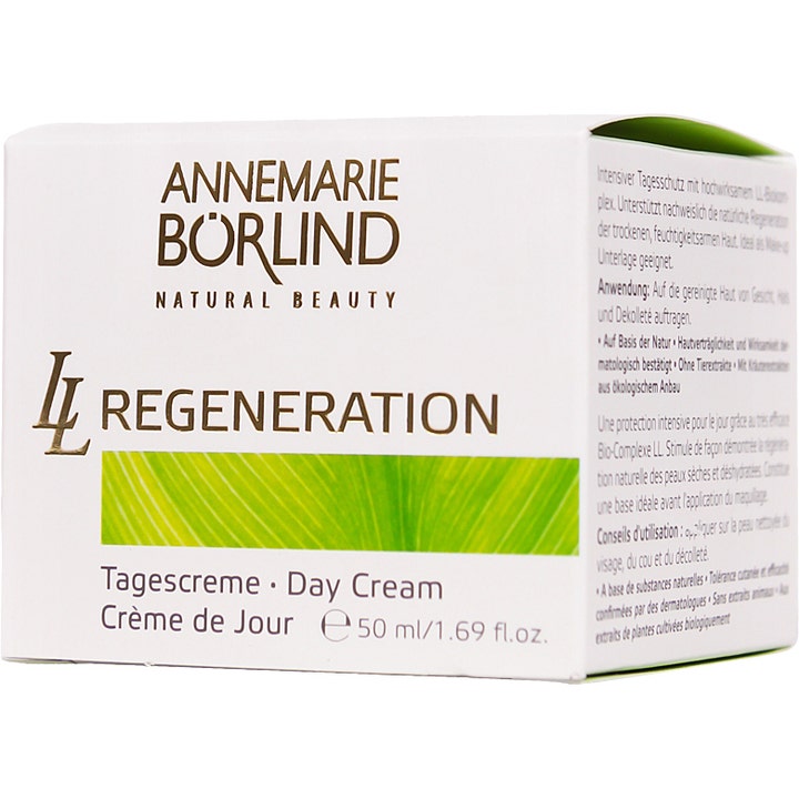 Annemarie Börlind LL Regeneration 50 ml regenererende dagcreme i hvid æske med grønt bladdesign