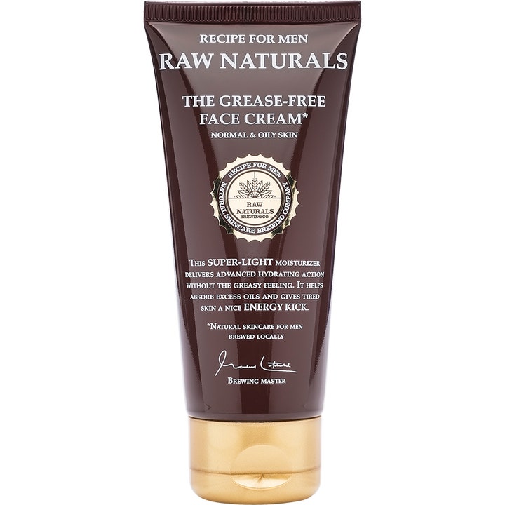 Raw Naturals The Grease-Free Face Cream fugtgivende ansigtscreme til fedtet hud i en mørkebrun tube med guldlåg
