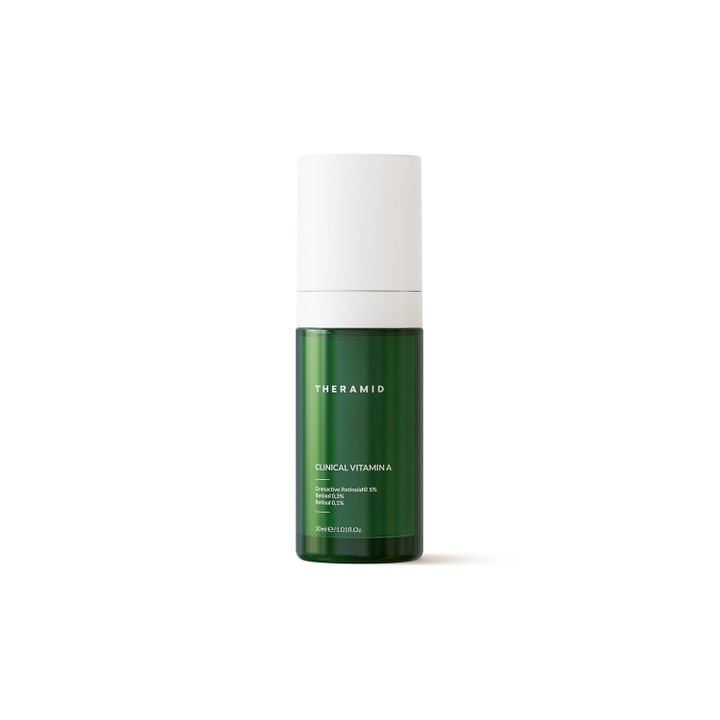 Theramid Clinical Vitamin A 30 ml fornyende serum i grøn glasflaske med hvidt låg og tydelig tekst