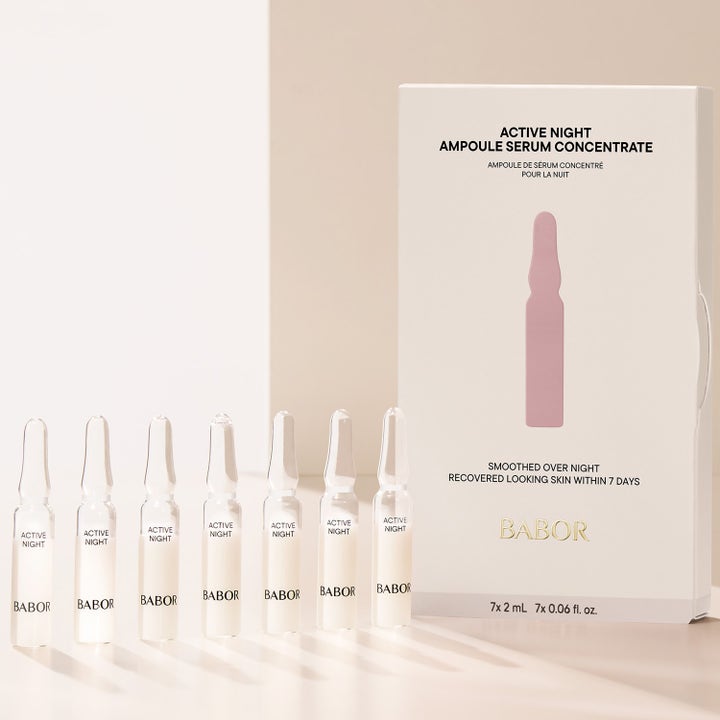 Babor Active Night Ampoule Serum Concentrate 14 ml hudpleje med syv glasampuller foran hvid æske