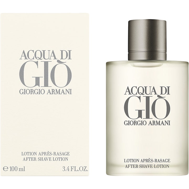 Armani Acqua Di Gio Homme 100 ml beroligende aftershave lotion i frostet glasflon og hvid æske