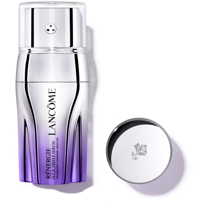 Lancôme Rénergie H.C.F. Triple Serum 50 ml opstrammende serum i lilla og sølv flaske med løst låg med rose-logo