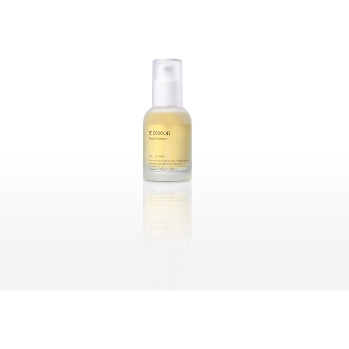 Mixsoon Bean Essence 30 ml fugtgivende essence i klar pumpeflaske med gylden væske og hvidt låg