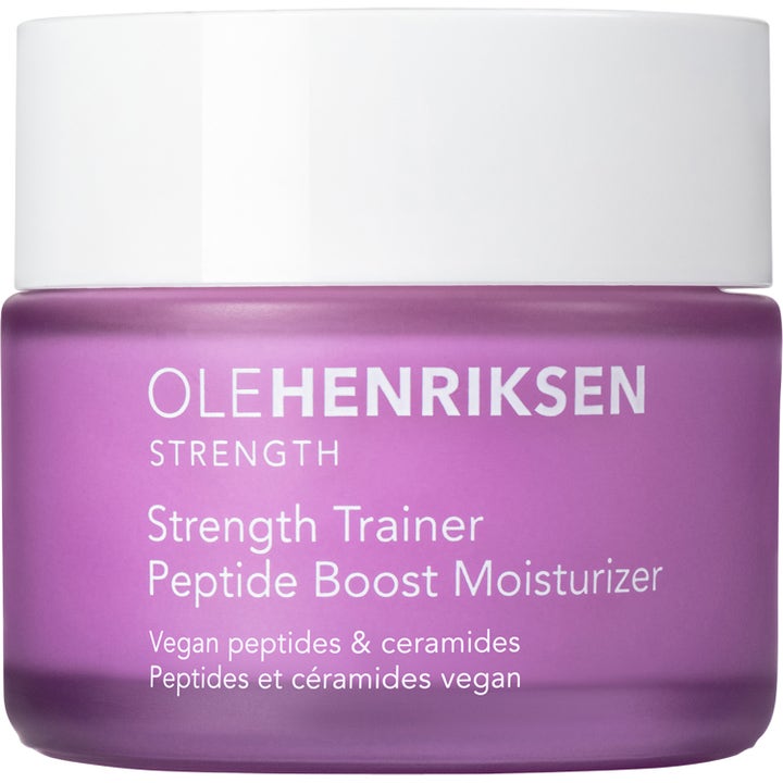 Ole Henriksen Strength Trainer Peptide Boost Moisturizer 50ml styrkende ansigtscreme i lilla krukke med hvidt låg