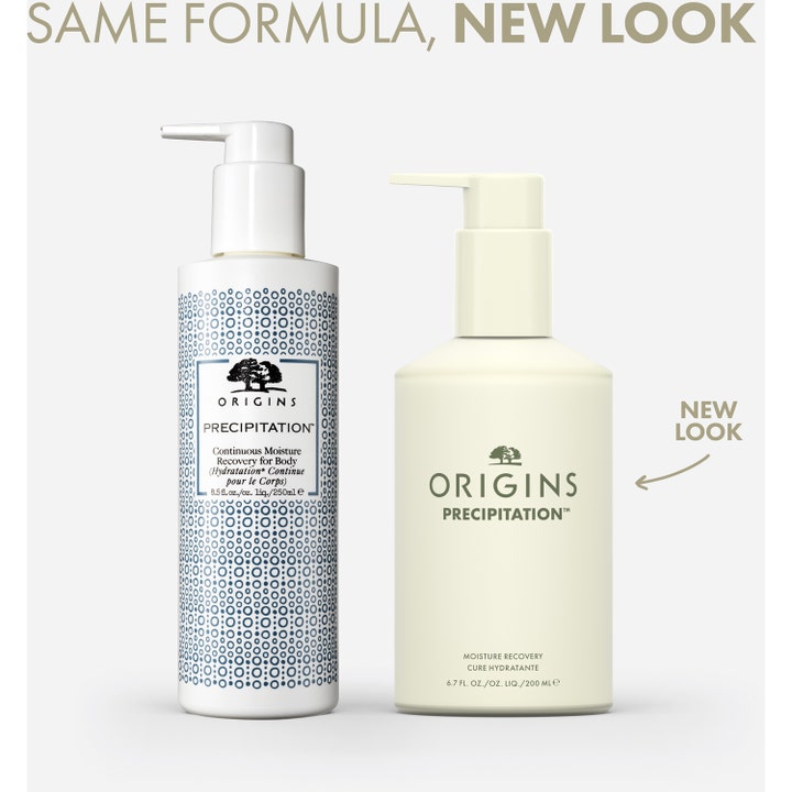Origins Precipitation Moisture Recovery 200 ml fugtgivende bodylotion viser både nyt og gammelt design