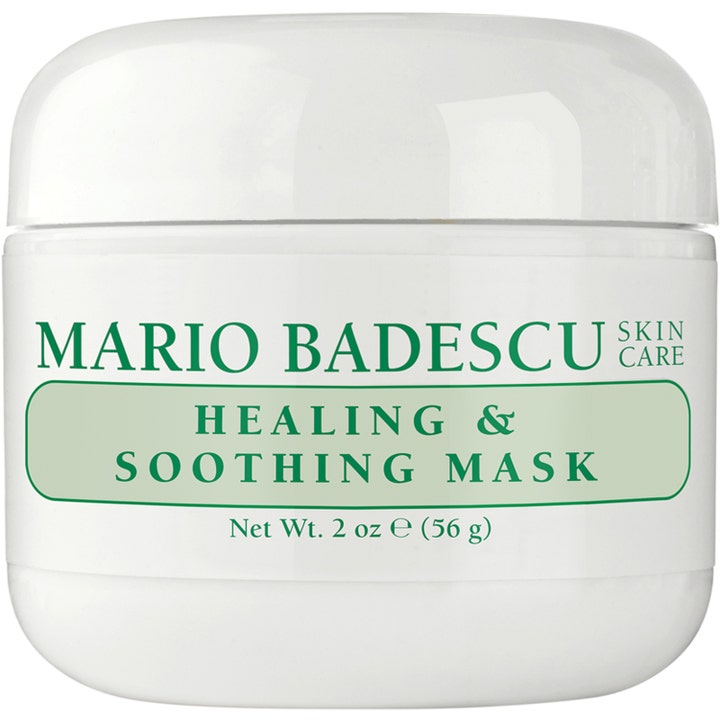 Mario Badescu Healing & Soothing Mask 56 g beroligende ansigtsmaske i hvid plastkrukke med grøn tekst