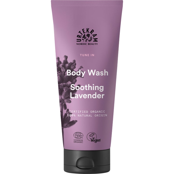 Urtekram Tune In Body Wash Soothing Lavender 200ml beroligende kropssæbe i lilla tube der skaber ro og plejer huden