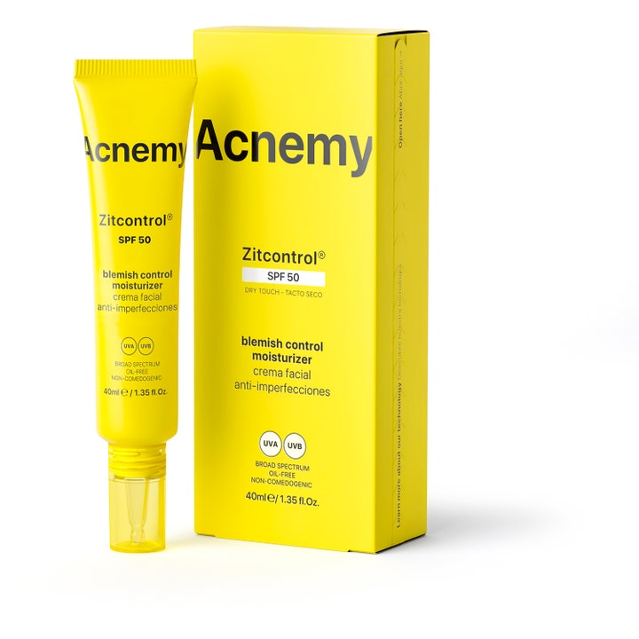Niche Beauty Lab Acnemy Zitcontrol SPF 50 40 ml ansigtscreme mod urenheder i gul tube og æske