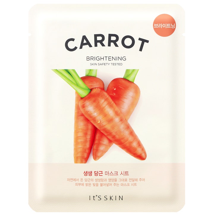 It'S SKIN Carrot Brightening Mask Sheet 21 ml glødgivende ansigtsmaske med illustration af friske gulerødder