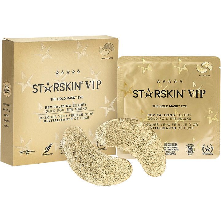 STARSKIN VIP The Gold Mask Eye 5 par revitaliserende øjenmasker i guldæske med to teksturerede guldpatches.